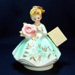 This late 1950s to mid 1960s Josef Originals birthday girl musical figurine is for girls (or women) born in the month of June. When wound, she rotates to the Happy Birthday song tune in the music box ...
