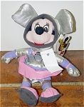 Disney Space Minnie Mouse bean bag, is 7-8 inches tall, and is from approximately 1998. Minnie Mouse is ready to journey through the universe wearing a pink and silver space suit and matching helmet, ...