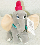 Disney Store Tagged Dumbo Elephant 8 inch mini bean bag plush without a feather. Dumbo is ready to fly in the circus adorned in a colorful fuchsia hat and a blue collar with fuchsia trim. This varies ...