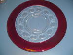 Tiffin/Franciscan King's Crown Cranberry 13.5 in. round small torte plate/platter. The tops of these are ruby/cranberry flash.  Each piece is the listed price.  <BR><BR><BR>Origin: USA<BR>Circa: 1950-...
