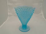 Fenton Blue Hobnail Opalescent Scalloped Fan Vase. This is 6.25 x 5 x 1.5 in. wide. MINT CONDITION LIKE NEW. 