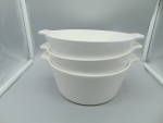 Corning Ware White Casseroles Set of 3 for One Price. The size and stock numbers are shown on each of the photos of the backstamps. These are all in near mint to mint condition. They are 7.75 in. diam...