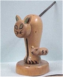 Japan Wood Cat & Mouse Hors D'oeuvre Holder, 4" high to top of back, removable tail, excellent condition.