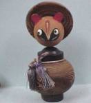 Vintage (1950s/1960s) Wood Cat, 5 3/4" high.  Japan, faded rope tie, otherwise excellent.