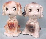 1960s Japan Ceramic Puppy Dog Salt & Pepper Set, 3" high, plastic plugs, no damage.