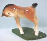 1940s Japan Ceramic Foal on Base, 3 1/8" high.  Light glaze craze visible on white areas, otherwise excellent. <BR>