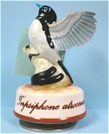 Small Ceramic Bird Music Box, 3 5/8" high.  Plays "It's a small world", Sanko Japan hang tag, excellent condition. 