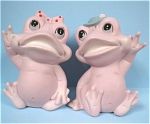 Unmarked Japan Pink Bisque Frog Pair, 3 3/8" high.  1960s/1970s, excellent condition. <BR>