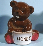 1950s Redware Bear with Honey, Japan, 2 5/8" high, sloppy white glaze, but no chips or damage. 