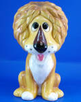 1960s/1970s Ceramic Lion Bank, 8" high, Japan.  Factory flaw 1/8" glaze miss on tongue, otherwise excellent condition with original plug. 