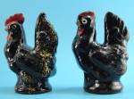 1960s Japan Redware Chicken Salt and Pepper Shaker Set, 3" high.  Wear to the cold paint, otherwise excellent condition. 