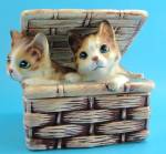 Sigma Japan Ceramic Kittens in a Basket Trinket Box, 4" high, box 3 7/8" wide, excellent condition. 
