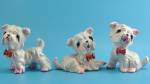 Vintage Japan Ceramic Westie Dog Trio, 3" high.  Light red cold paint wear, otherwise, excellent condition. 