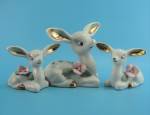 Family of 3 Deer White w/Roses 4 inches high unmarked Excellent Condition