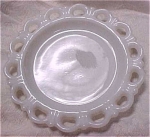 Anchor Glass Milk White Lace Edged Glass Plate, 8 1/8" across.  One pinhead chip on inside of one lace hole, otherwise excellent. <BR>