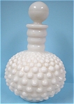 1960s Fenton Hobnail Milk Glass Cologne Bottle, 6" high.  The cork stays in the neck of the bottle when you remove the stopper, otherwise excellent condition. 