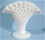 Fenton Small Milk Glass Hobnail Fan Vase, 3 7/8" high, unmarked pre 1975, excellent condition. 