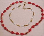 Trifari Necklace Pair.  Choker 15 1/2" long, red 20" long, excellent condition. 