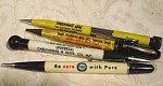 Four Advertising Mechanical Pencils.  Scripto, yellow, 5 1/2" long, Unbrako pH2 Fasteners, works. Duro-Products (maker and advertising), works.  Redipoint (ball shaped end), Universal Carloading,...