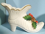 Bisque Finish Shoe Planter with Holly and Pinecone Decoration, 3" high.  Marked "XA-19H" and with a "Made in Japan" sticker, excellent condition. 