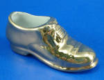 Miniature 1950s Pottery Loafer Shoe, 1 1/8" high x 3" long, Japan, excellent condition.   