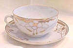 Offering this lovely fine bone china teacup and saucer, ornate gold floral painted, great art nouveau / arts & crafts pattern.  Marked hand painted, Japan on bottom, fine condition, no cracks or chips...