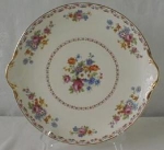 Offering this lovely Pope Gosser Royal Dresden (Coshocton, Ohio) china platter with handles, beautifully decorated in a cottage floral design, highlighted in gold trim; measures 10 1/4
