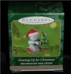 2001 Gearing Up for Christmas Miniature Hallmark Ornament. This die-cast metal ornament is still in the box. FREE SHIPPING WITHIN USA!!!