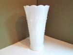 Vintage Milk Glass Anchor Hocking Teardrop and Pearl Vase, covered with dots and lines. Vase has scalloped ruffled top. Very good condition. price is for one.