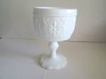 Milk Glass Compote is on a pedestal, 6.5" tall including pedestal, and 4.25" wide with smooth edge. Beautiful sandwich glass design,like made by Anchor Hocking. Very good condition,no chips ...