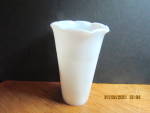 Vintage Milk Glass Anchor Hocking Ribbed Flower Vase, clear around top with lines around bottom. Vase has scalloped ruffled top. Very good condition. price is for one.