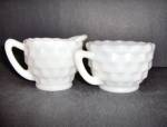 Vintage Milk Glass Bubble Small Sugar & Creamer By Anchor Hocking.  Translucent milk glass open sugar & creamer set is in  very good condition, No chips or cracks. Sugar is 2.5/' tall and 3.5" ac...