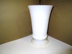 E.O.Brody Milk Glass Pedestal Tall Vase in a Ribbed Design. This is a translucent milk glass vase in a oval shape. Vase stands 8" tall with a scalloped rim 5" wide.  Marked on the bottom E.O...