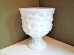 E.O.Brody Milk Glass Tall Pedestal Vase,  in crinkly shabby design.  Vase stands 6.5" tall with a smooth rim 5.25" wide. Marked on the bottom E.O.Brody M 3000 Cleveland O. USA. Very good con...