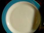 Vintage Corning Pyrex Turquoise Chop Plate/ Platter, 12" Round Chop Plate/Platter,milk glass white with turquoise rim. Very good used condition.Pyrex,made in U.S.A. on back.<BR>
