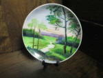Vintage Occupied Japan Country Miniture Plate,handpainted,beautiful colors,signed.Hanging holes in the back, Good condition,nick on back,price is for one.