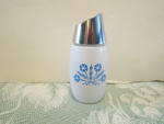 Fire King Cornflower Blue Salt/Pepper Shaker, white with blue cornflowers. Good condition. Gemco Made in the USA.
