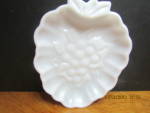Vintage Hazel Atlas Strawberry Shaped Relish Dish, milk glass white with fruit design on inside and on back. Good condition, price is for per dish.