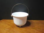 Vintage Milk Glass Kettle Cauldron w/Metal Handle. 4.5" wide sits on three knob feet. Very good condition. No chip or cracks. Price is for one. Very unique. 