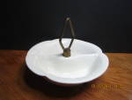 Vintage Milk Glass Divided Relish Dish w/Metal Handle. 4.5" tall with a  rounded base 3.5" across. Very good condition. No chip or cracks. Price is for one. Very unique shape. 