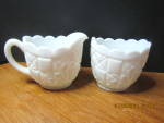 Vintage Milk Glass Sugar & Creamer Set Quilted Pattern, 4 to 5" tall and 3.5" wide, with a  oval base. Very good condition. No chip or cracks. Price is for set. Very unique shape. 