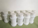 Vintage Milk Glass Rope Design Spice Jars, set of 10, all have shaker tops and covers. Very good condition, no chips or cracks, stored in china cabinet in smoke free home. Price is for set of ten.