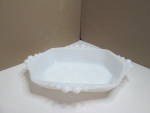Vintage Westmoreland Milk Glass Rectangle Trinket Dish in Diamond and Dots pattern. Tray is 7" across, has handles on all sides with six dots on each. Smooth inside, lines around outside. Very go...