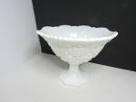 Vintage Westmoreland Milk Glass Old Quilt Pattern Pedestal Compote Bowl, 5.5" tall and 7' wide. Wavy edge, marked (WG) Very Elegant. Very good condition, no chips or cracks. 