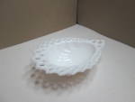 Vintage Westmoreland Milk Glass Shell Candy or Trinket Dish, Repeated circle around edge. Three pointed feet on bottom. Very good condition. No chips or cracks. Nice. Very elegant.