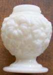 Very nice old milk glass shaker with a pressed flower pattern. No lid. Stands 3" tall. Excellent condition.