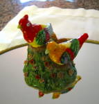 Vintage Japan bird shaker set. Very colorful birds perched upon a grassy mound with very intricate flowers popping out of it. Marked: Japan. They are missing the cork stoppers but I do not see any chi...