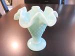 Vintage hobnail blue milk glass vase. Small vase, no chips or cracks. Likely Fenton Glass. It stands almost 4 inches tall x 4 wide across the top. A pretty little piece for your milk glass collection!...