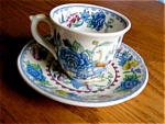 Mason's Regency demitasse teacup and saucer. Charming little demitasse cup and saucer with blue backstamp: Mason's 'Regency' Made in England, C 4475, R o, N o 821349, in Gt. Britain, initialed in gree...