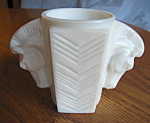 Vintage art deco horse handled milk glass vase or cigarette holder. Another site states these were used as cigarette holders but you can use it as a vase also. Nice old piece; no chips or cracks. It i...